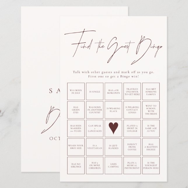 Lámina Encuentra el juego de ducha de novia de bingo invi (Anverso / Reverso)