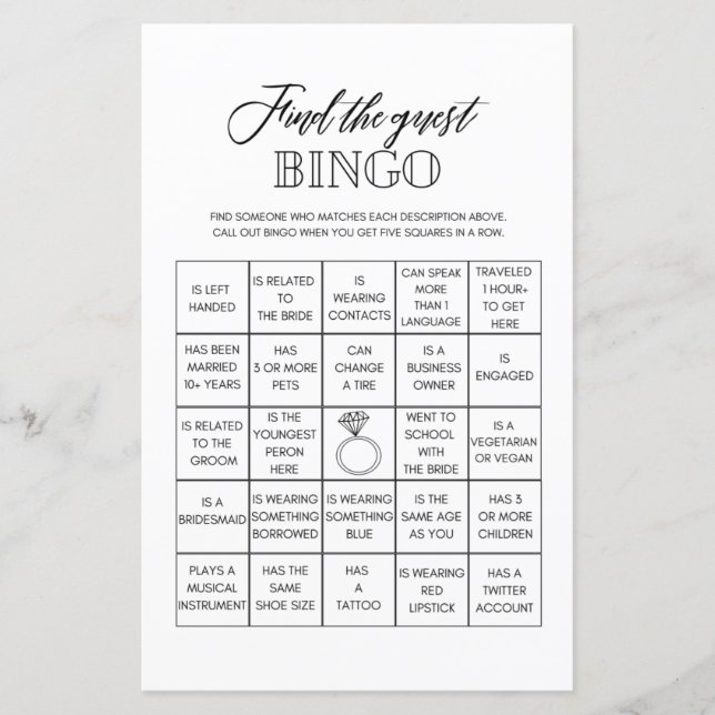 Lámina Encuentra el juego de ducha de novias con bingo in (Anverso)