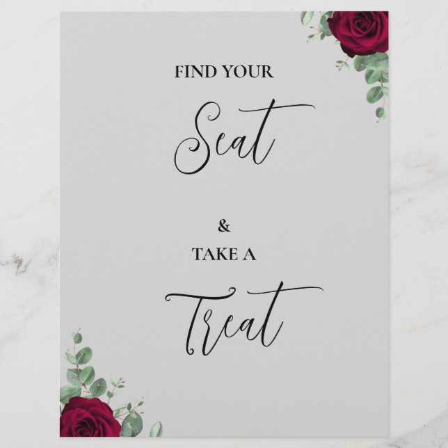 Lámina Encuentra Tu Asiento Y Toma Un Rótulo Rojo De Rosa (Anverso)