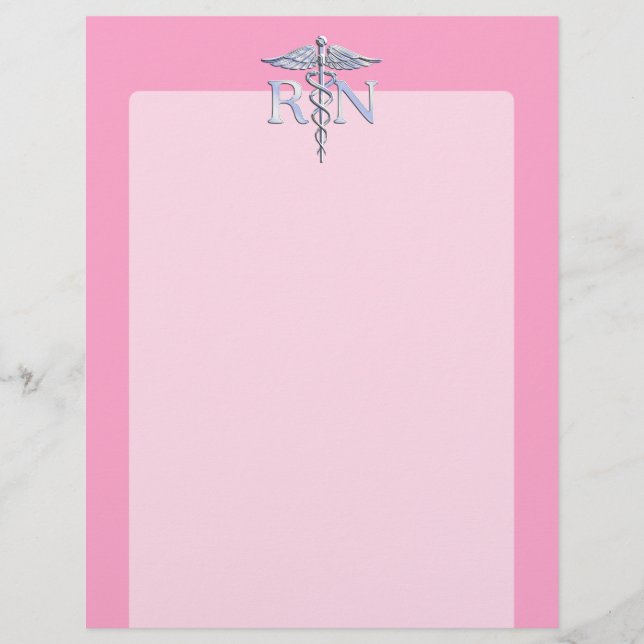 Lámina Enfermera inscrita RN Caduceus en decoración rosa  (Anverso)