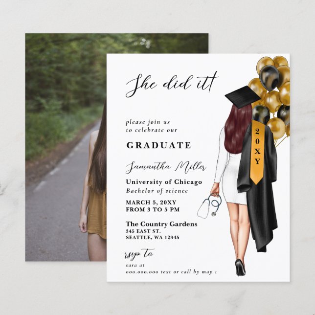 Lámina Enfermera negra de oro de presupuesto que se gradu (Anverso / Reverso)