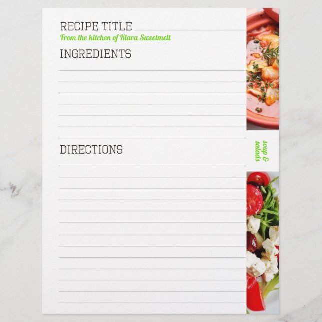 Lámina Ensalada de sopa papel de receta manuscrito person (Anverso)