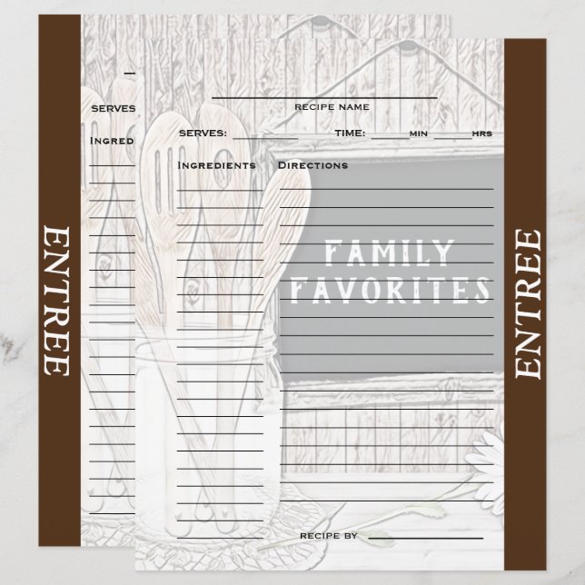 Lámina Entree Recipe Binder Insertar (Anverso / Reverso)