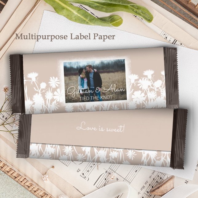 Lámina Envoltura de barra de Boda beige y luz natural (light beige white floral botanical wedding personalized chocolate candy bar wrapper labels paper)
