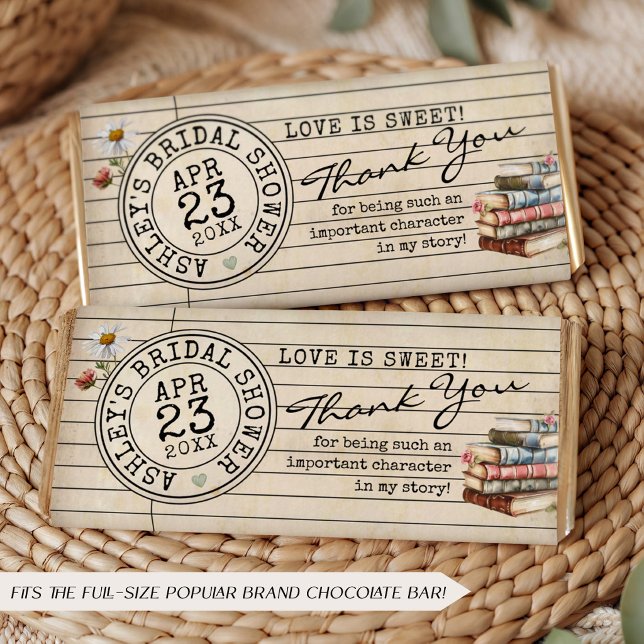 Lámina Envoltura de Favor de Barra de Chocolate para Desa (Love is sweet vintage watercolor library card books DIY bridal shower chocolate bar favor wrapper)