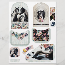 Lámina Ephemera de periódico basura con caballos de Bonit