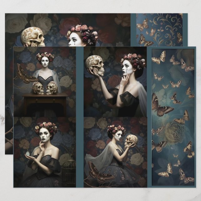 Lámina Ephemera Sheet Gothic Rose Queen  (Anverso / Reverso)