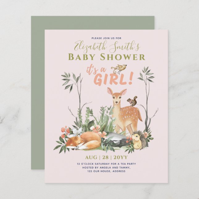 Lámina ¡Es un CHICA! Bebé De Madera Cute Animales Ducha I (Anverso / Reverso)