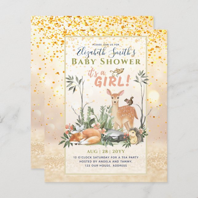 Lámina ¡Es un CHICA! Bebé De Madera Cute Animales Ducha I (Anverso / Reverso)