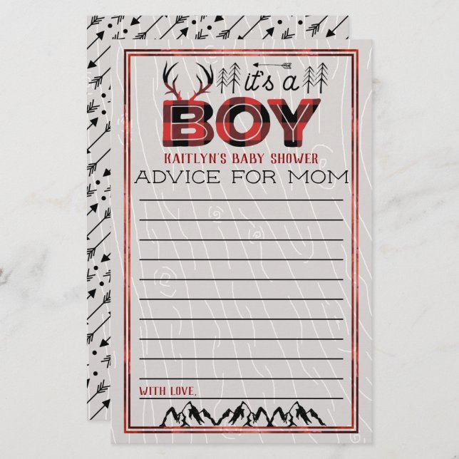 Lámina ¡Es un chico! Consejo Rústico de Lumberjack Infant (Anverso / Reverso)