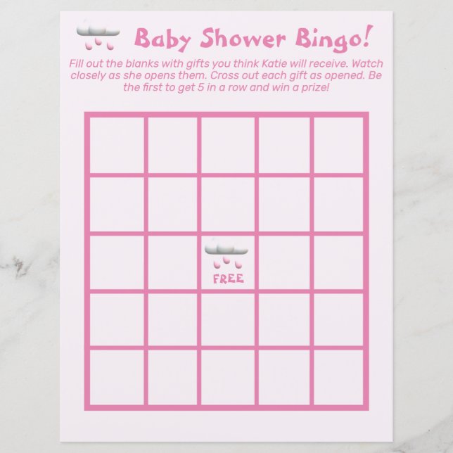 Lámina Es un Personalizable Chica Baby Shower Bingo (Anverso)