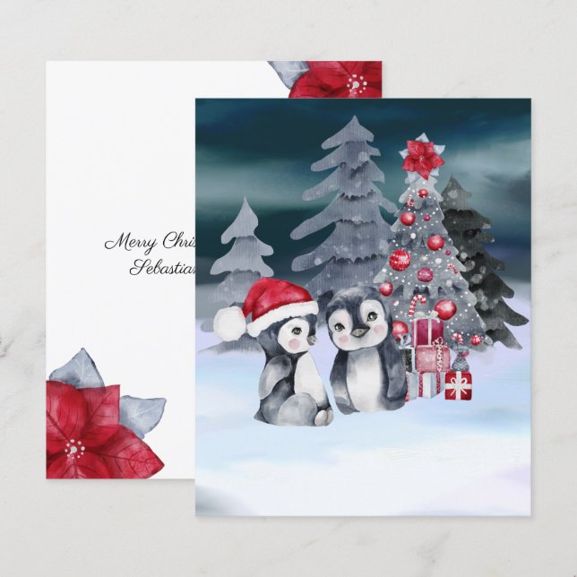 Lámina Escena del árbol de Navidad del pingüino con presu (Anverso / Reverso)