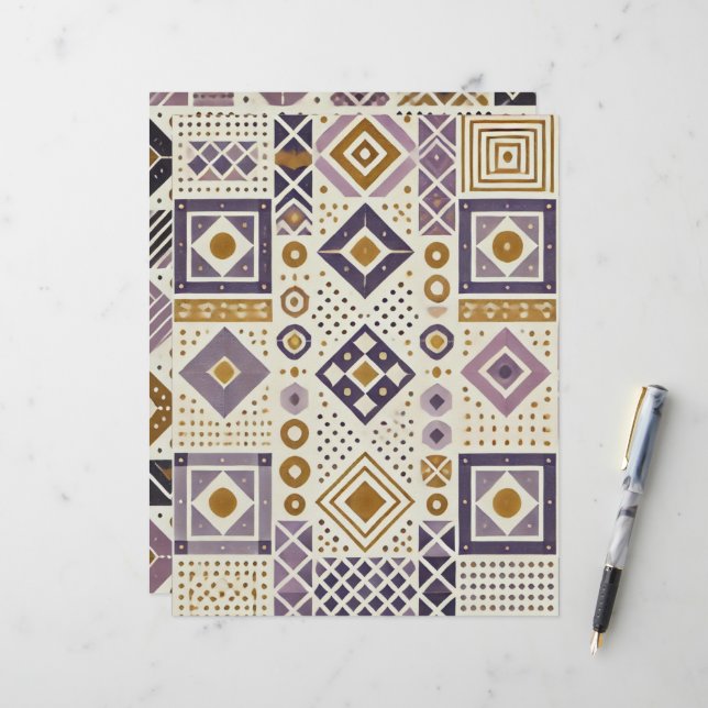 Lámina Escrapbook Geométrica Purple & Gold (Anverso/Reverso In Situ)