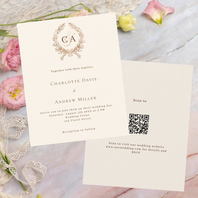 Lámina Escudo Beige monograma boda de presupuesto QR RSVP (Subido por el creador)