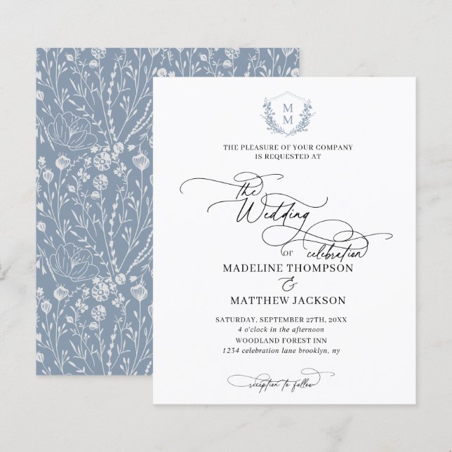 Lámina Escudo floral azul turbio y presupuesto Boda Monog (Anverso / Reverso)