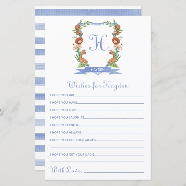 Lámina Escudos de Safari de la Selva desean un bebé (Anverso / Reverso)