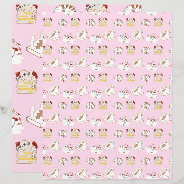 Lámina Ese Cat Life Pink Scrapbooking Paper Patrón de gat (Anverso / Reverso)