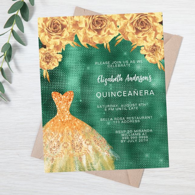 Lámina Esmeralda de oro verde vestido de flores presupues (Subido por el creador)
