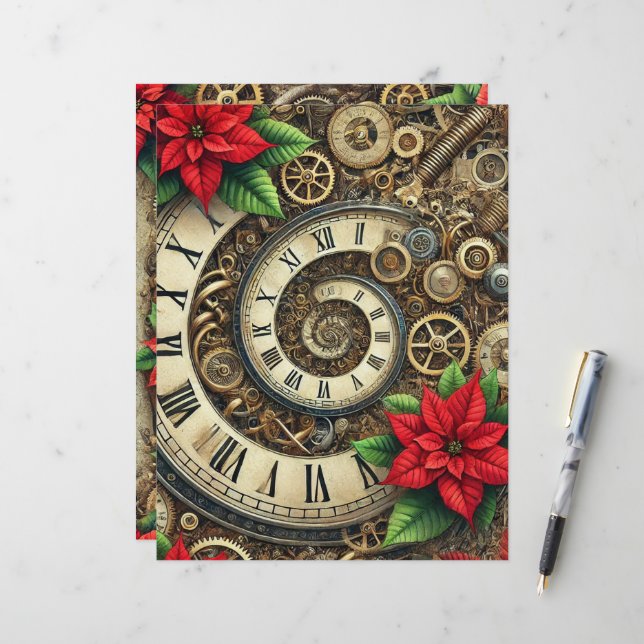 Lámina Espiral de vapor y poinsettia festiva (Anverso/Reverso In Situ)