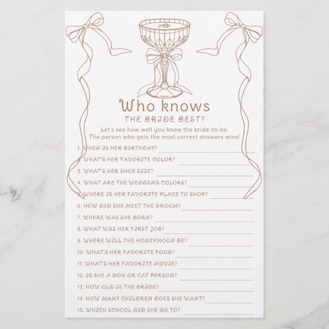 Lámina Espresso Martini Quién conoce mejor a la novia (Anverso)