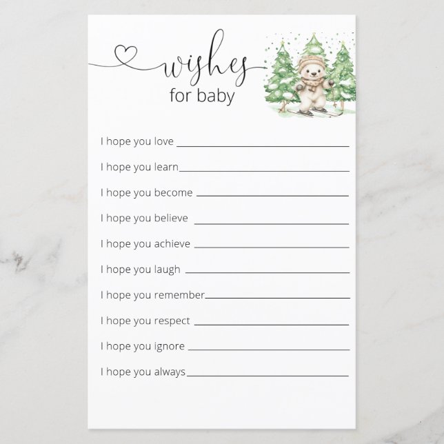 Lámina Esquiar En Los Deseos De Baby Shower De Los Padres (Anverso)