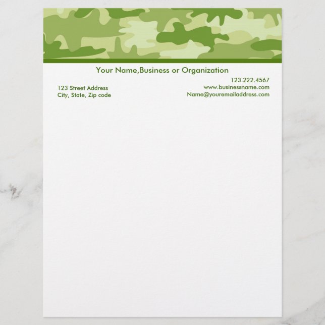 Lámina Estacionamiento Personalizado de camuflaje verde o (Anverso)