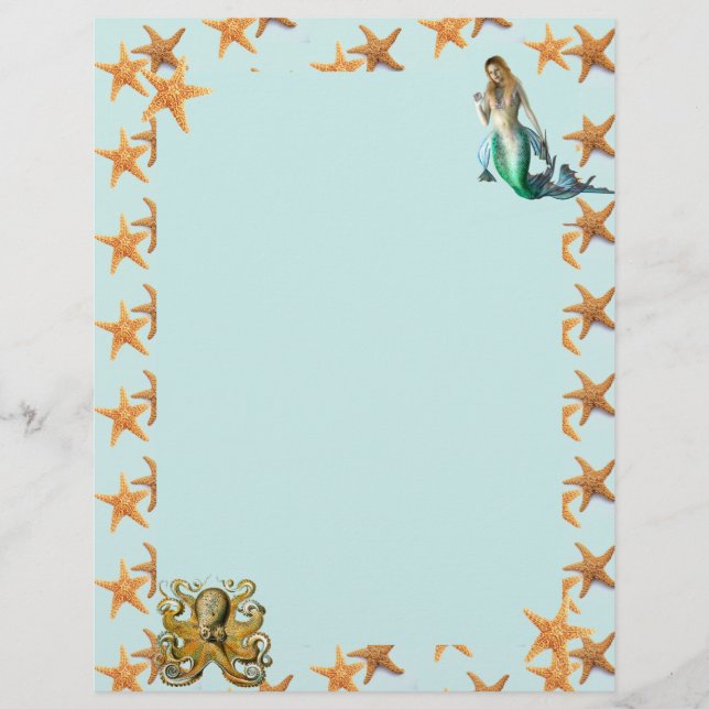 Lámina Estacionario de Starfish, Mermaid y Octopus (Anverso)