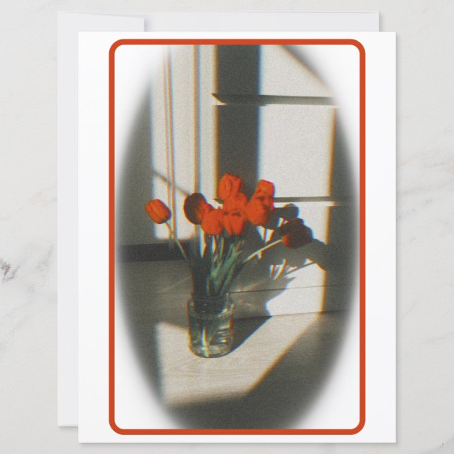 Lámina Estacionario de Tulipanes Rojos Vintage (Anverso)