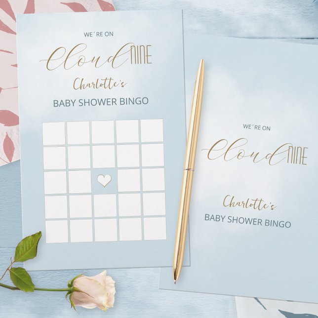 Lámina Estamos en el juego de bingo de Baby Shower azul C (We´re on Cloud 9 Blue Baby Shower Bingo Game ©Susanne Sachers - Sunny Mind Design 🌞)