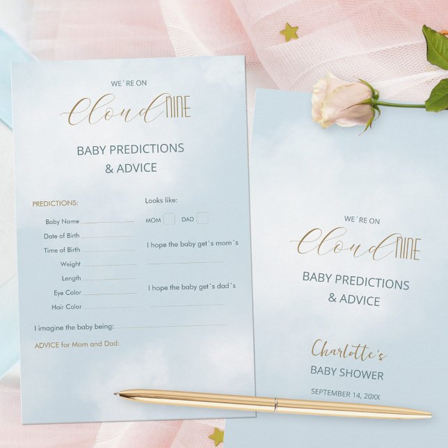 Lámina Estamos en el juego de predicciones de Baby Shower (We´re on Cloud 9 Blue Baby Shower Predictions Game ©Susanne Sachers - Sunny Mind 🌞)