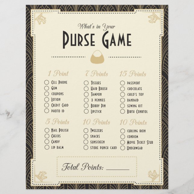 Lámina Estilo Art Deco ¿Qué hay en tu bolso? Juego (Anverso)