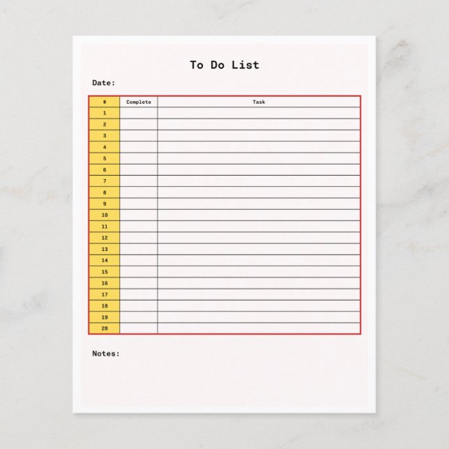 Lámina Estilo retro de lista imprimible (Anverso)