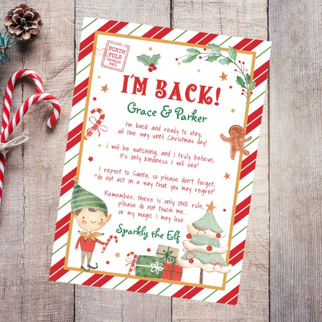Lámina Estoy de vuelta Elf Bienvenida Hola Navidades Elf (Welcome back elf letter that you can personalize and create Christmas magic with your Christmas Elf.)