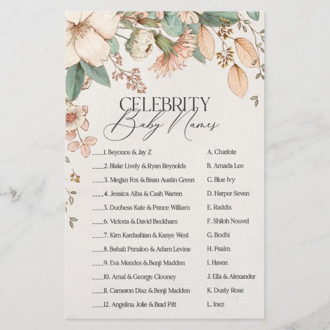 Lámina estrella de la ducha de bebé floral ruidosa bebé c (Anverso)