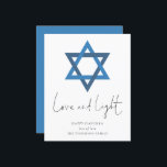 Lámina Estrella de la Luz de Amor Presupuestaria de la Ta<br><div class="desc">Estrella de la Luz del Amor de la tarjeta David Hanukkah. Precio económico Tarjeta plana SMALLER de 4, 5" x 5, 6" en una tarjeta SEMI GLOSS de 110 lb (similar al espesor de una postal) NOTA: El sobre suministrado con esta tarjeta es ligeramente más grande que la propia tarjeta....</div>