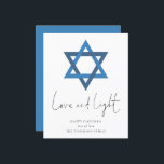 Lámina Estrella de la Luz de Amor Presupuestaria de la Ta<br><div class="desc">Estrella de la Luz del Amor de la tarjeta David Hanukkah. Precio económico Tarjeta plana SMALLER de 4, 5" x 5, 6" en una tarjeta SEMI GLOSS de 110 lb (similar al espesor de una postal) NOTA: El sobre suministrado con esta tarjeta es ligeramente más grande que la propia tarjeta....</div>