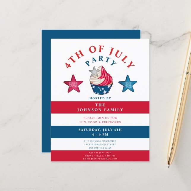 Lámina Estrellas Blancas Y Azules Cute Rojas 4 De Julio (Anverso/Reverso In Situ)