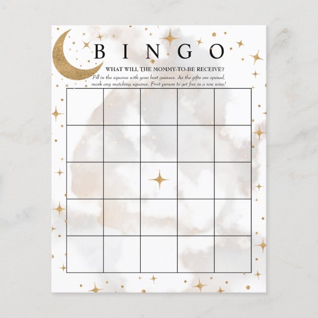 Lámina Estrellas de la Luna | Bingo | Juegos Baby Shower (Anverso)