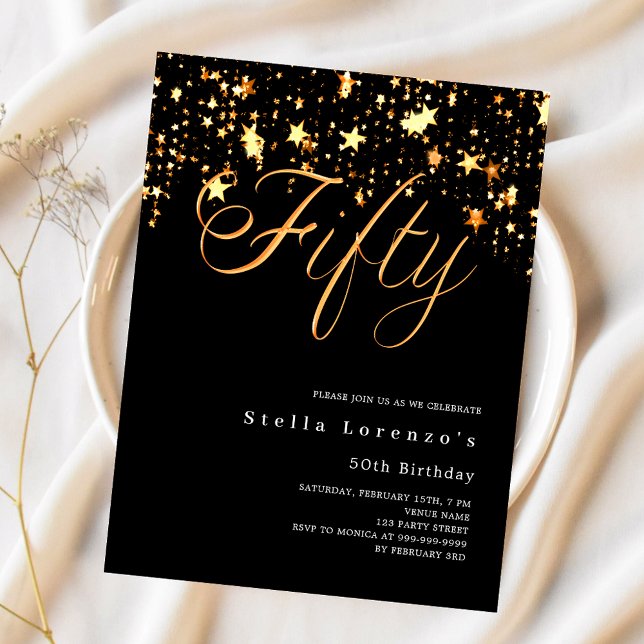 Lámina Estrellas de oro negro invitación a cumplir 50 año (Subido por el creador)
