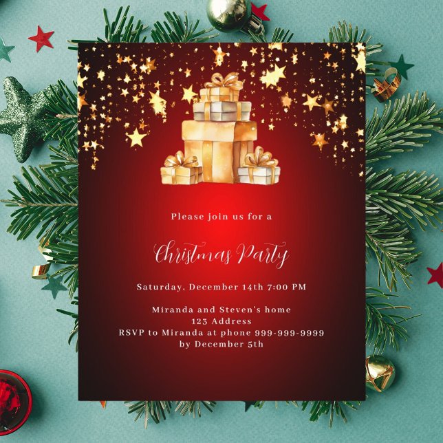 Lámina Estrellas de oro rojo regalos Navidades Invitación (Subido por el creador)