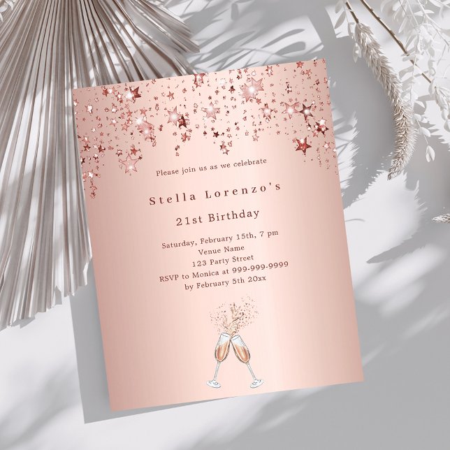 Lámina estrellas de oro Rosa animan la invitación de cump (Subido por el creador)