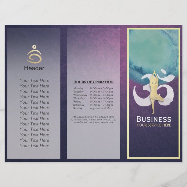 Lámina Estudio de Yoga Tri-Fold Brochures Meditation Pose (Anverso)