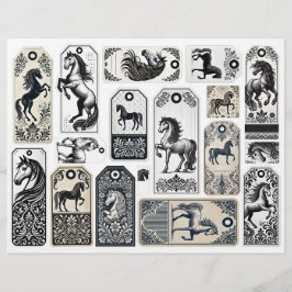 Lámina Etiquetas del diario basura de diseño de caballos