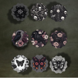 Lámina Etiquetas Ephemera del libro de cráneo gótico y bi