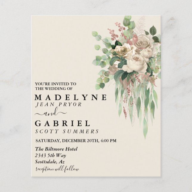 Lámina Eucalipto floral crema elegante acuarela (Anverso)