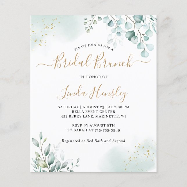 Lámina Eucalipto Oro Sale brunch de novia verde (Anverso)