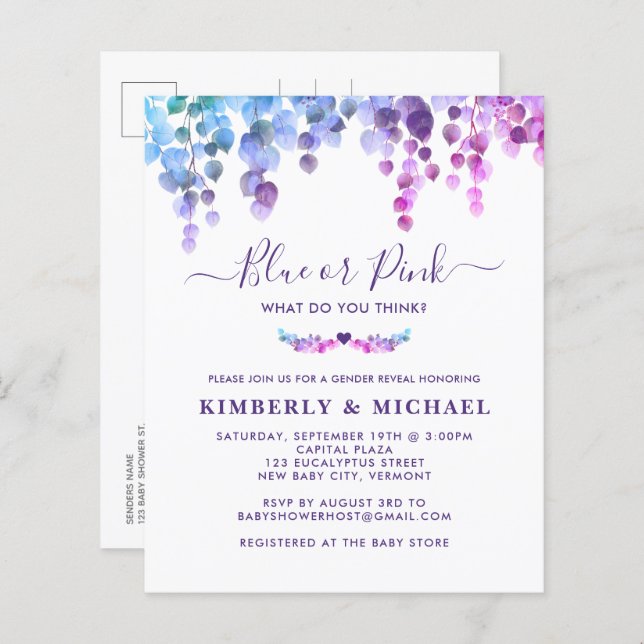 Lámina Eucalipto Presupuesto Género del bebé Revelación A (Anverso / Reverso)