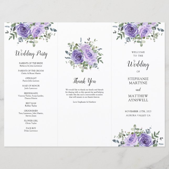 Lámina Eucalipto Rosa de púrpura seco Orden de servicio (Anverso)