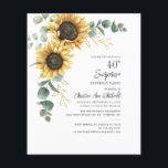 Lámina Eucalyptus 40.ª Invitación al Girasol<br><div class="desc">Eucalyptus Sunflower Floral Script 40th Birthday Invitation puede personalizar fácilmente con los detalles de su fiesta haciendo clic en el botón "Personalizar". Con flores y vegetación amarillo brillante suculento con un marco geométrico de Relieve metalizado dorado y tipografía moderna</div>