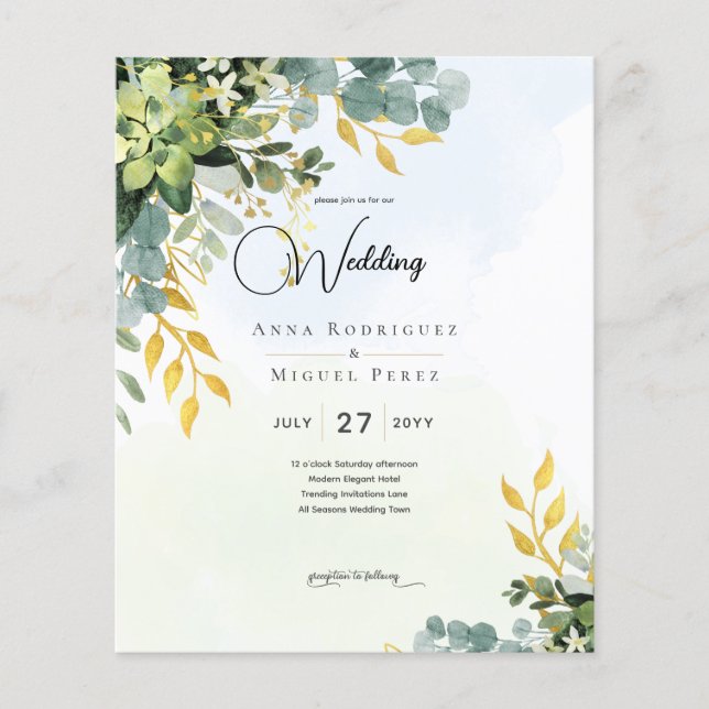 Lámina Eucalyptus Boda Verde de Oro Invitan a la Verdor (Anverso)